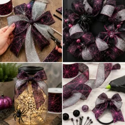 Designer’ Shop Reversible Pink & Silver Spider Web Wired Edge Ribbon 2.5