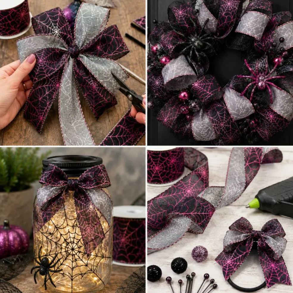 Designer’ Shop Reversible Pink & Silver Spider Web Wired Edge Ribbon 2.5" x 10 Yards – WR 63-5237