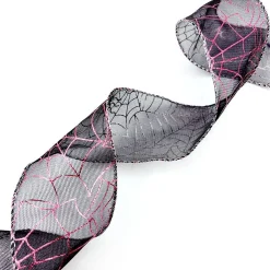 Designer’ Shop Reversible Pink & Silver Spider Web Wired Edge Ribbon 2.5