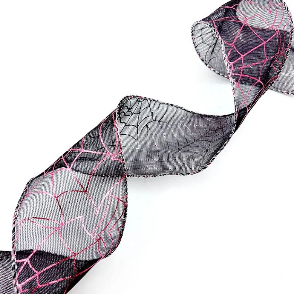 Designer’ Shop Reversible Pink & Silver Spider Web Wired Edge Ribbon 2.5" x 10 Yards – WR 63-5237