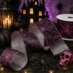 Designer’ Shop Reversible Pink & Silver Spider Web Wired Edge Ribbon 2.5