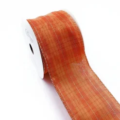 Designer’s Shop 2.5" Gold Orange Plaid Wired Ribbon, 10 Yards – WR 63-5105 -Metallic Fall Harvest Ribbon