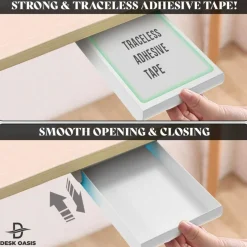 Desk Oasis 2 Pack Under Desk Storage, Plastic Desk Accessories, Slide Out Desk Drawer Attachment - Plastic Desk Accessories, Under Desk Drawer |Hidden Self Adhesive Drawer for office Home