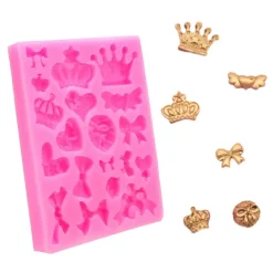 Detailed Crown and Bow-Shaped Silicone Mold for Homemade Sweets