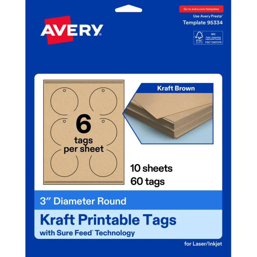 3" Diameter Round, Kraft Brown Printable Tags