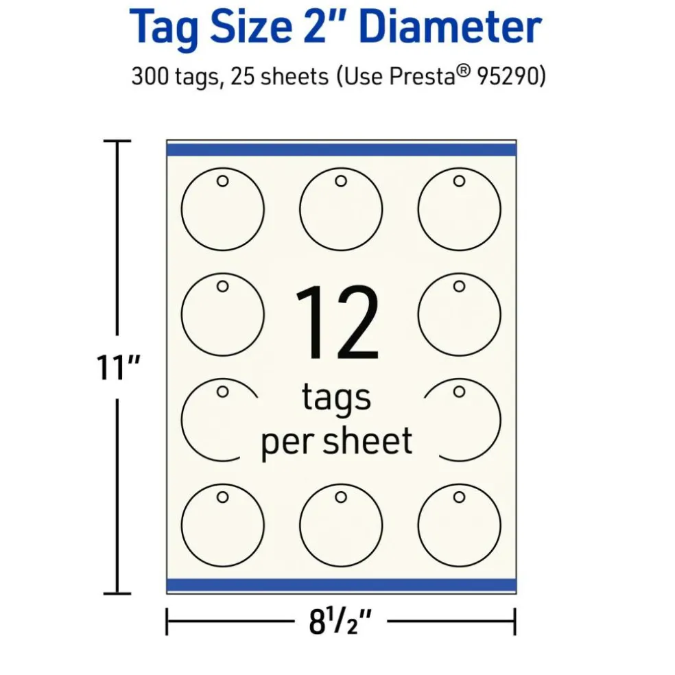 2" Diameter Round, Matte Ivory Printable Tags