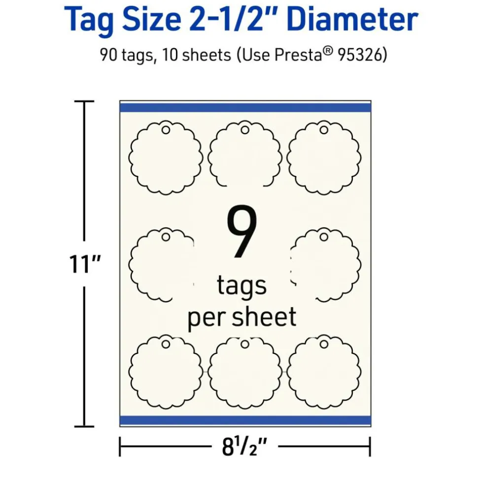 2-1/2" Diameter Round Scalloped Edge, Matte Ivory Printable Tags
