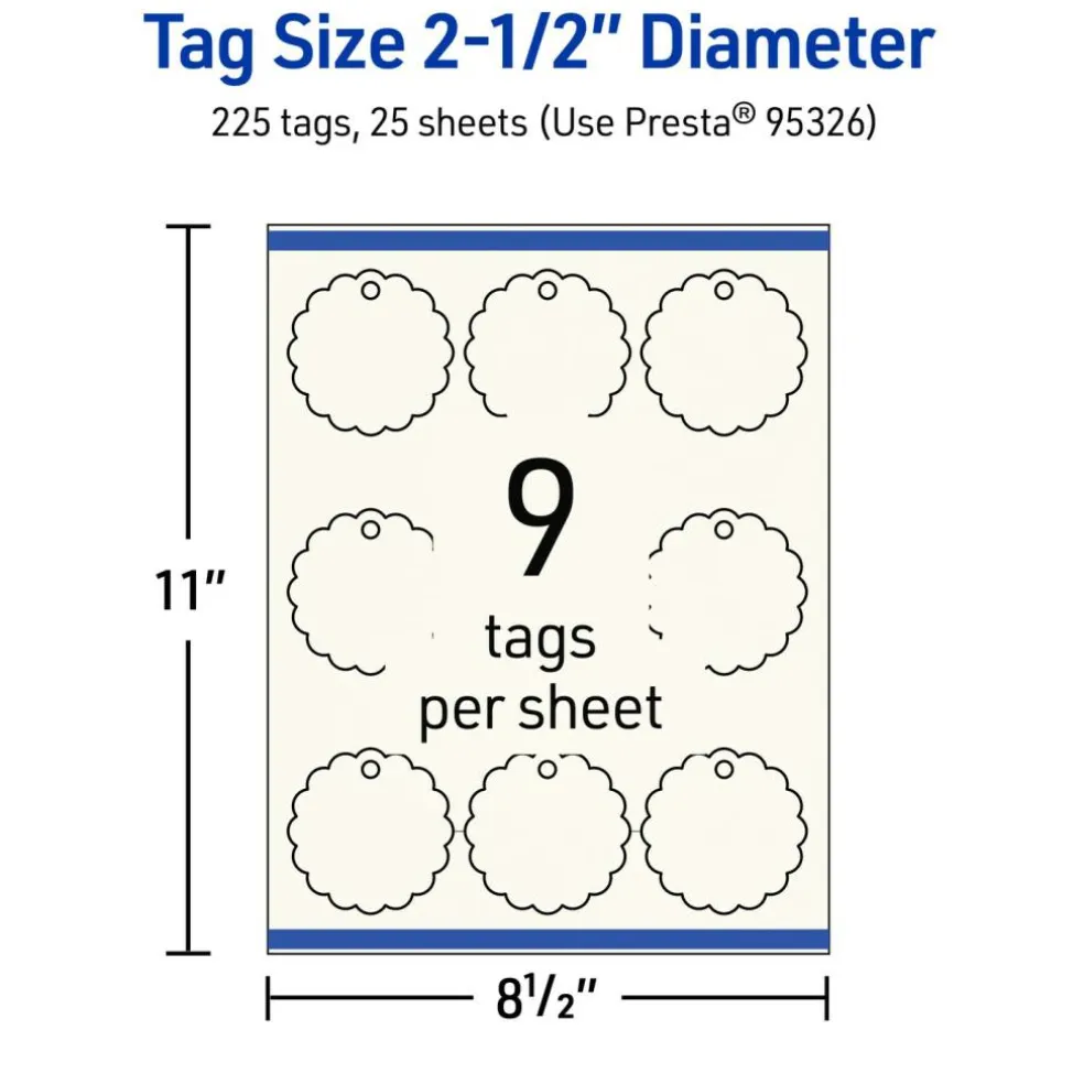 2-1/2" Diameter Round Scalloped Edge, Matte Ivory Printable Tags