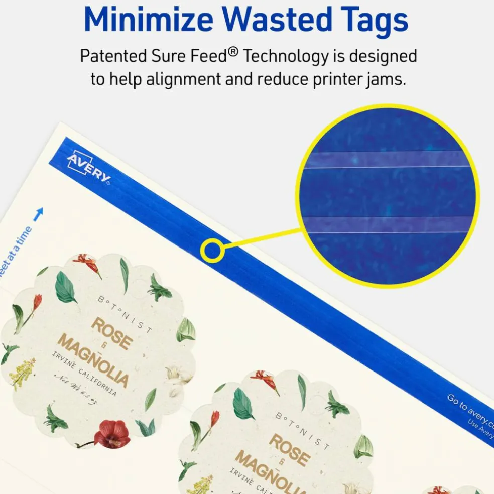 2-1/2" Diameter Round Scalloped Edge, Matte Ivory Printable Tags