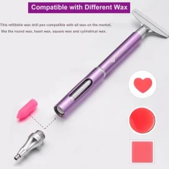Diamond Art Painting Pen Refillable Wax, Diamond Paint Accessories Refillable Wax Pen Self-Stick Drill Pens with Metal Correction Plate for Art DIY Craft - B18