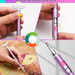 Diamond Art Painting Pen Refillable Wax, Diamond Paint Accessories Refillable Wax Pen Self-Stick Drill Pens with Metal Correction Plate for Art DIY Craft - B18