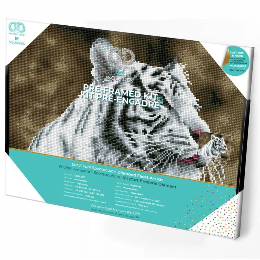 Diamond Dotz® Intermediate Tiger Blanc Pre-Framed Diamond Painting Kit