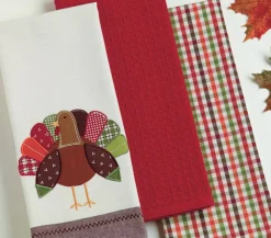 DII® Assorted Fall Turkey Embroidered Dishtowel Set