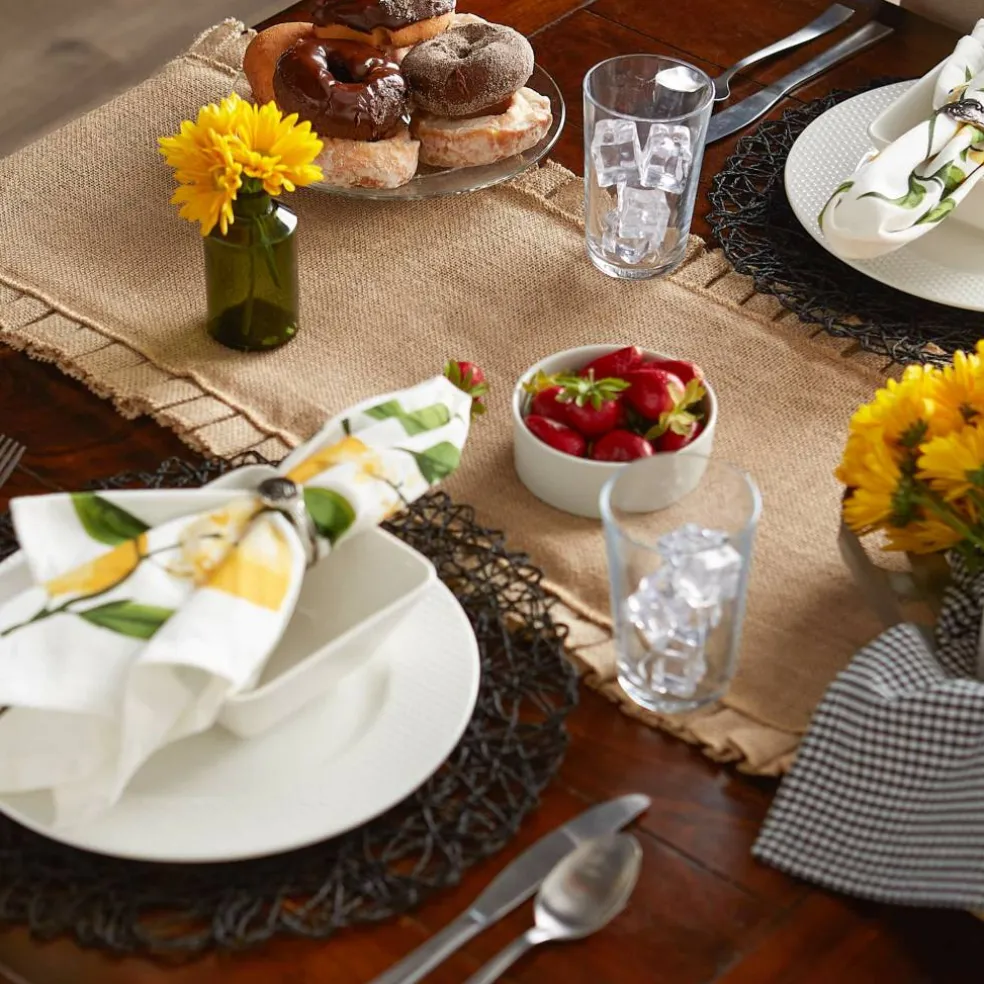 DII® Natural Ruffle Trim Jute Table Runner, 14x72 inch
