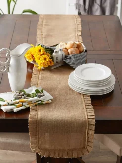 DII® Natural Ruffle Trim Jute Table Runner, 14x72 inch