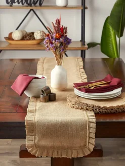DII® Natural Ruffle Trim Jute Table Runner, 14x72 inch