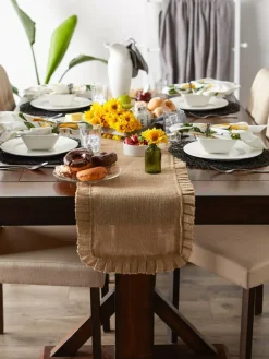DII® Natural Ruffle Trim Jute Table Runner, 14x72 inch