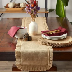 DII® Natural Ruffle Trim Jute Table Runner, 14x72 inch
