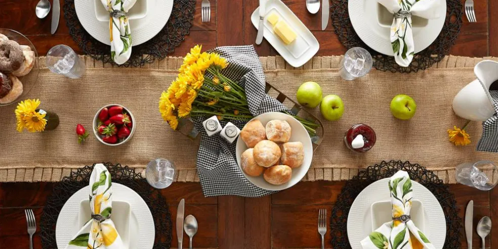 DII® Natural Ruffle Trim Jute Table Runner, 14x72 inch