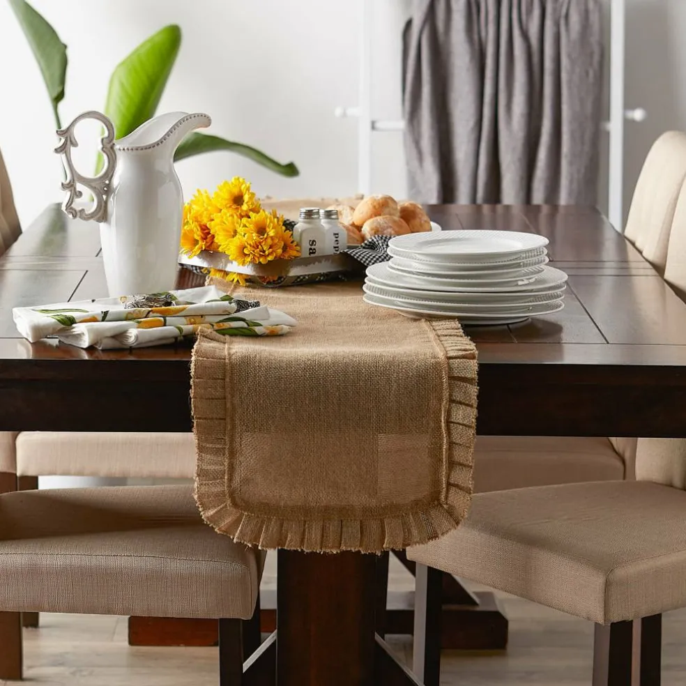 DII® Natural Ruffle Trim Jute Table Runner, 14x72 inch