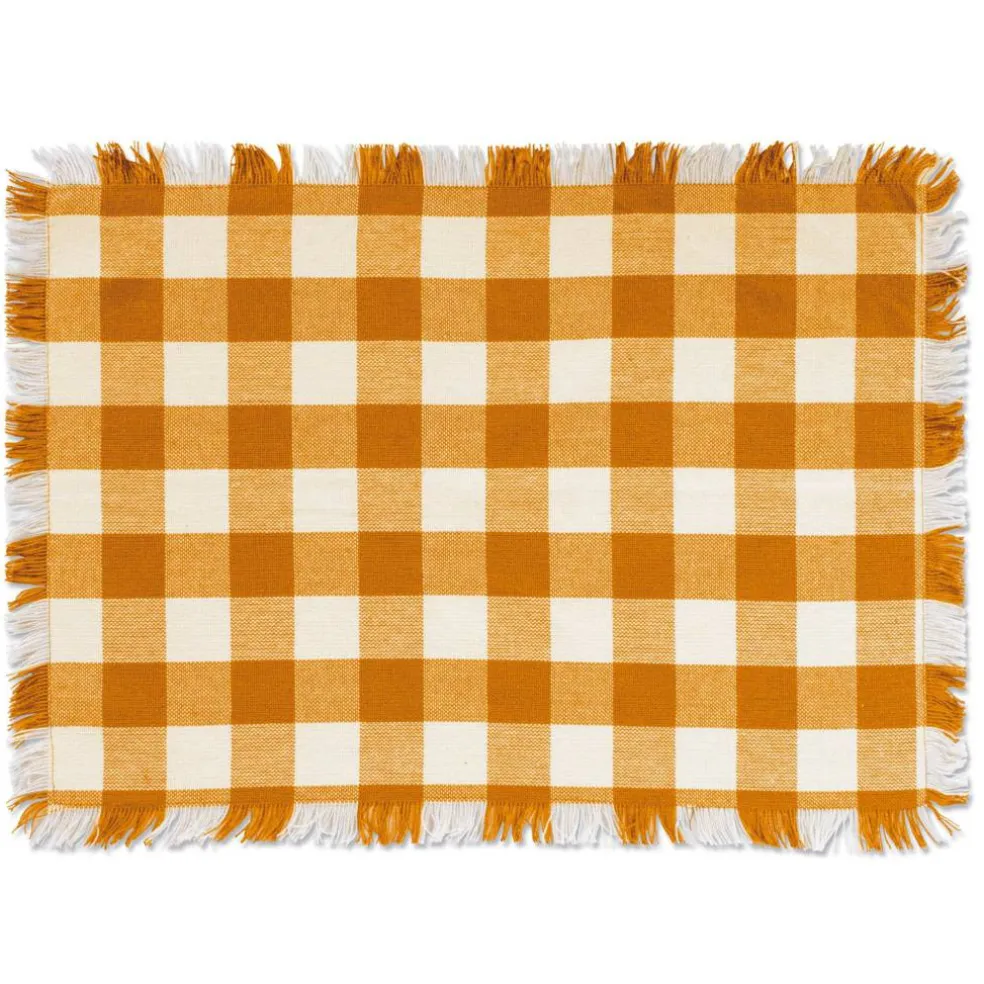 DII® Pumpkin Spice Heavyweight Check Fringed Placemat Set