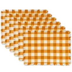 DII® Pumpkin Spice Heavyweight Check Fringed Placemat Set