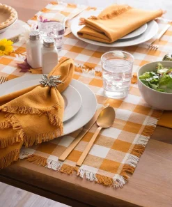 DII® Pumpkin Spice Heavyweight Check Fringed Placemat Set