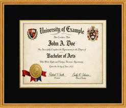 Diploma Frame x 11 College Diploma (Modern) - Graduation Museum Gold Hardwood With Black double mat