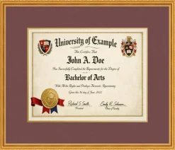 Diploma Frame x 11 College Diploma (Modern) - Graduation Museum Gold Hardwood With Dark Red Mat
