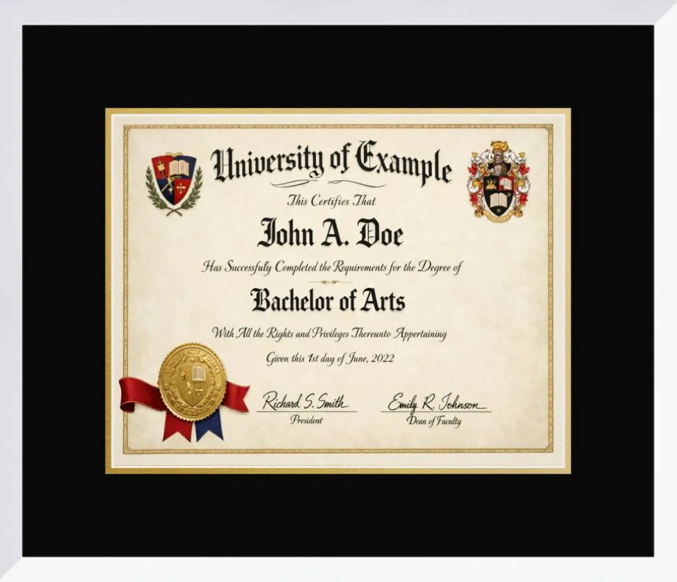 Diploma Frame x 11 College Diploma (Modern) - Graduation Bright White Hardwood With Black double mat