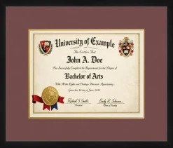 Diploma Frame x 10 College Diploma (Traditional) - Graduation Matte Black Hardwood With Dark Red Mat
