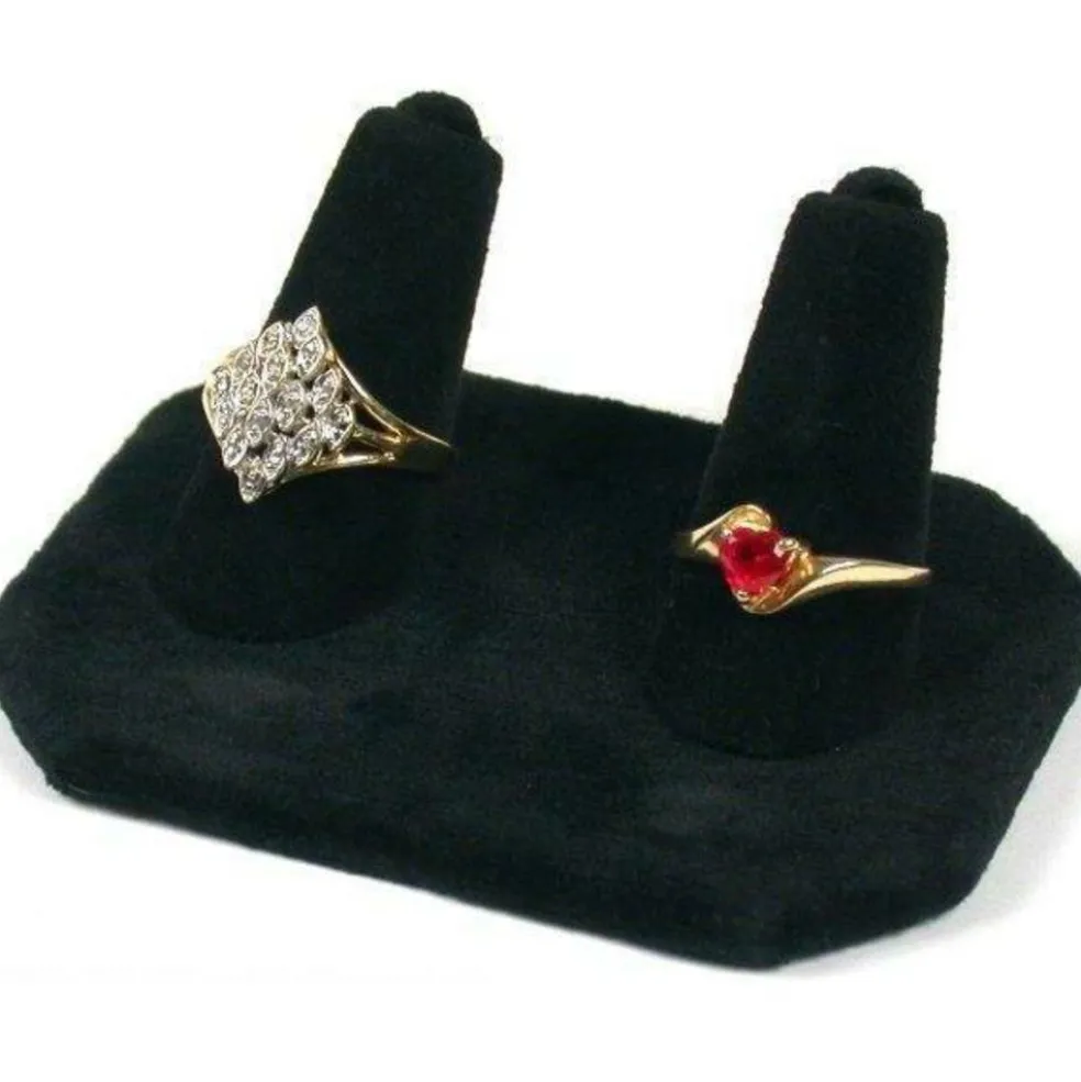 3 Displays Double Ring Black Velvet Jewelry Showcase