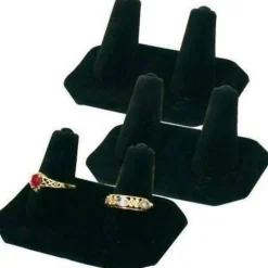 3 Displays Double Ring Black Velvet Jewelry Showcase