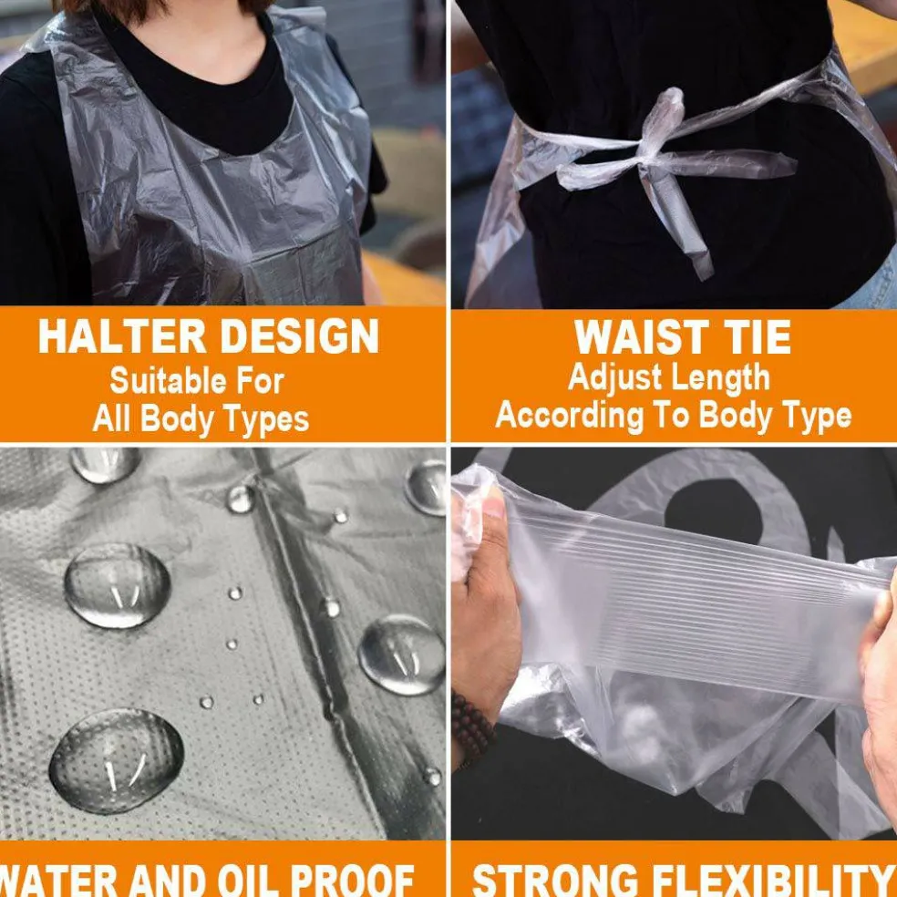 Disposable Aprons (50 Count), Plastic apron for Painting Party, Cooking, Housework, Picnic etc.