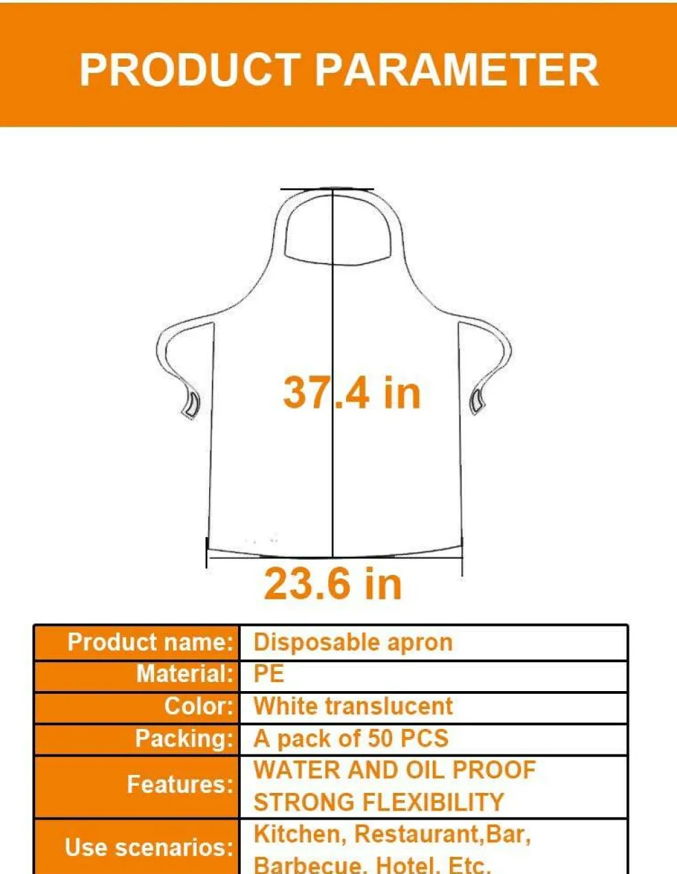 Disposable Aprons (50 Count), Plastic apron for Painting Party, Cooking, Housework, Picnic etc.
