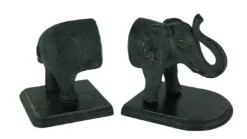 Distressed Black Standing Elephant Top and Tail Bookend Set