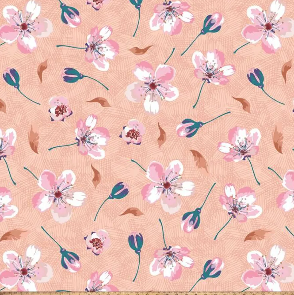 Ditsy Blooms Peach Anti-Pill Premium Fleece Fabric | By The Yard