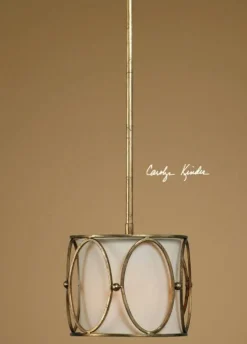 Diva At Home 54" Round Cream Shade with Golden Oval Accented Mini Pendant Light