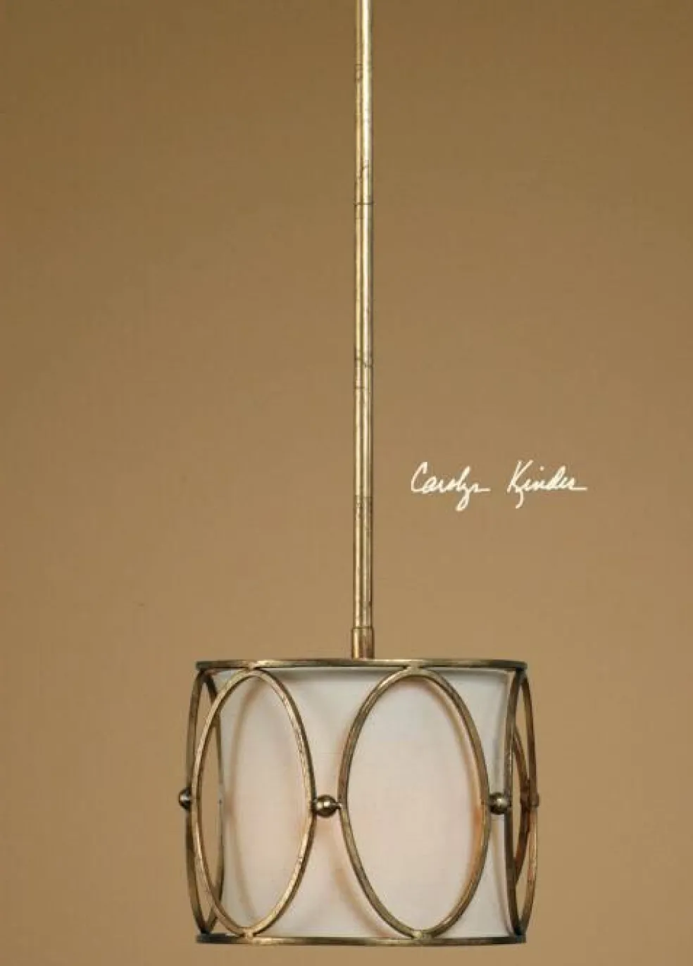 Diva At Home 54" Round Cream Shade with Golden Oval Accented Mini Pendant Light