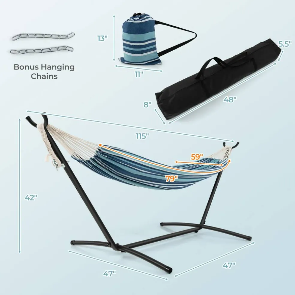 Double Hammock with Stand Camping Swing Bed with Carry Bags Indoor Outdoor Use