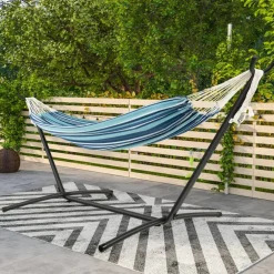 Double Hammock with Stand Camping Swing Bed with Carry Bags Indoor Outdoor Use