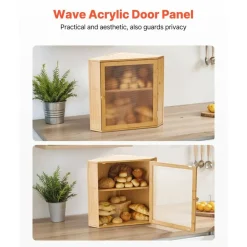 Double Layer Corner Bread Box wicker Bread Storage Bin with Adjustable Shelf, Ventilated Design for Kitchen Counter