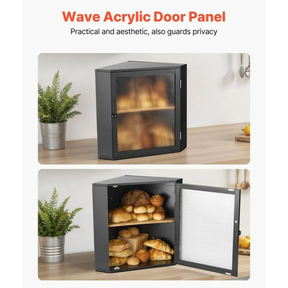 Double Layer Corner Bread Box wicker Bread Storage Bin with Adjustable Shelf, Ventilated Design for Kitchen Counter