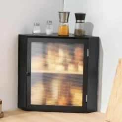 Double Layer Corner Bread Box wicker Bread Storage Bin with Adjustable Shelf, Ventilated Design for Kitchen Counter
