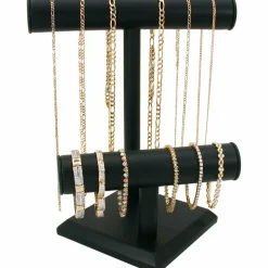 Double T Bar Black Leatherette Display Jewelry Stand