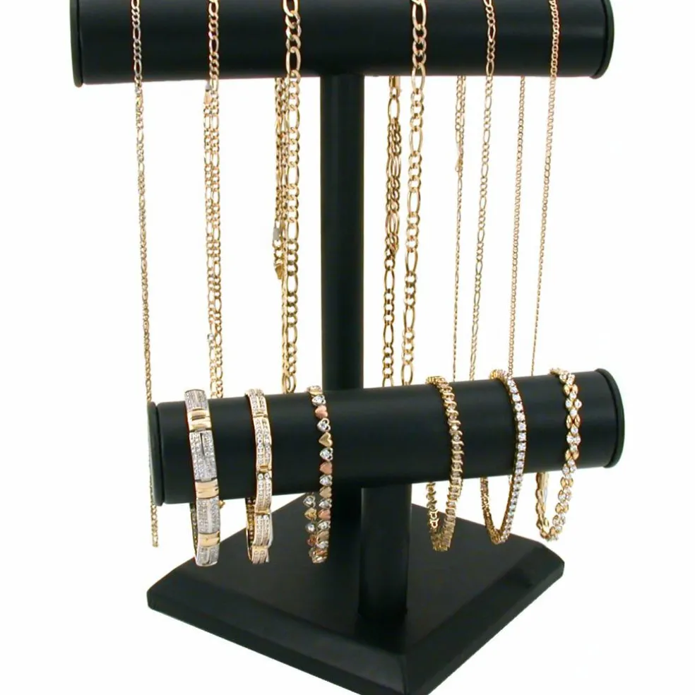 Double T Bar Black Leatherette Display Jewelry Stand