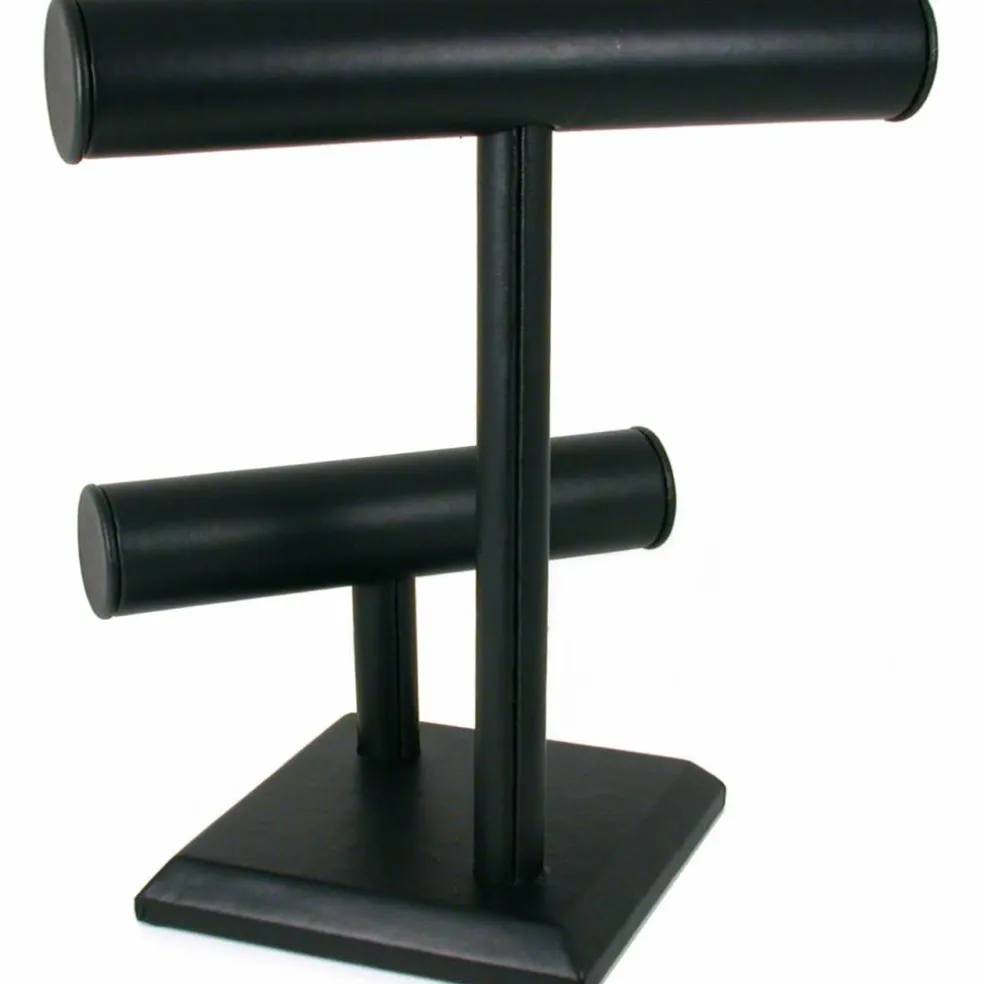 Double T Bar Black Leatherette Display Jewelry Stand