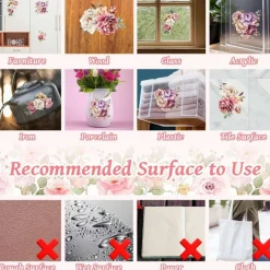 Dragonfly Rub On Transfer Stickers – 3PCS Vintage Floral UV DTF Furniture Decals 6"x12" – Waterproof Butterfly & Flower Designs for Wood, Glass, Porcelain, Drawer & DIY Home Decor Crafts