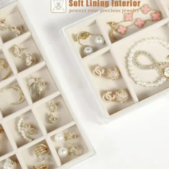 5-Drawer Clear Jewelry Box for Women & Girls – Acrylic Organizer with Velvet-Lined Trays for Rings, Earrings, and Accessories (Warm White)