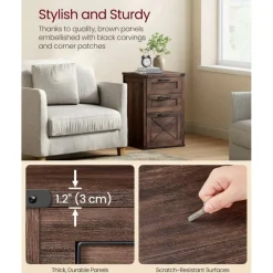 3 Drawer File Cabinet for Home Office 27 Inch Tall Storage Cabinet with Barn Door Design Printer Stand Particleboard